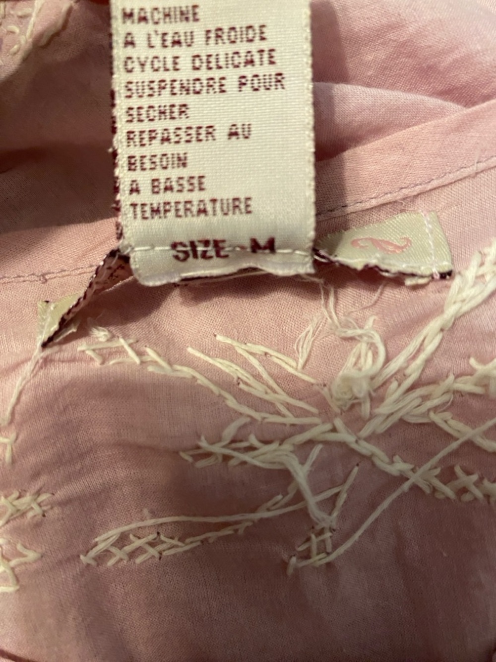 Vintage 90s Free People Pale Pink Embroidered Tie-Front Bolero. Size M. - Picture 9 of 9